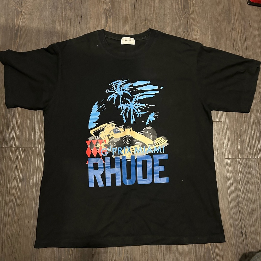 Black Graphic Tee with Blue and Yellow Design